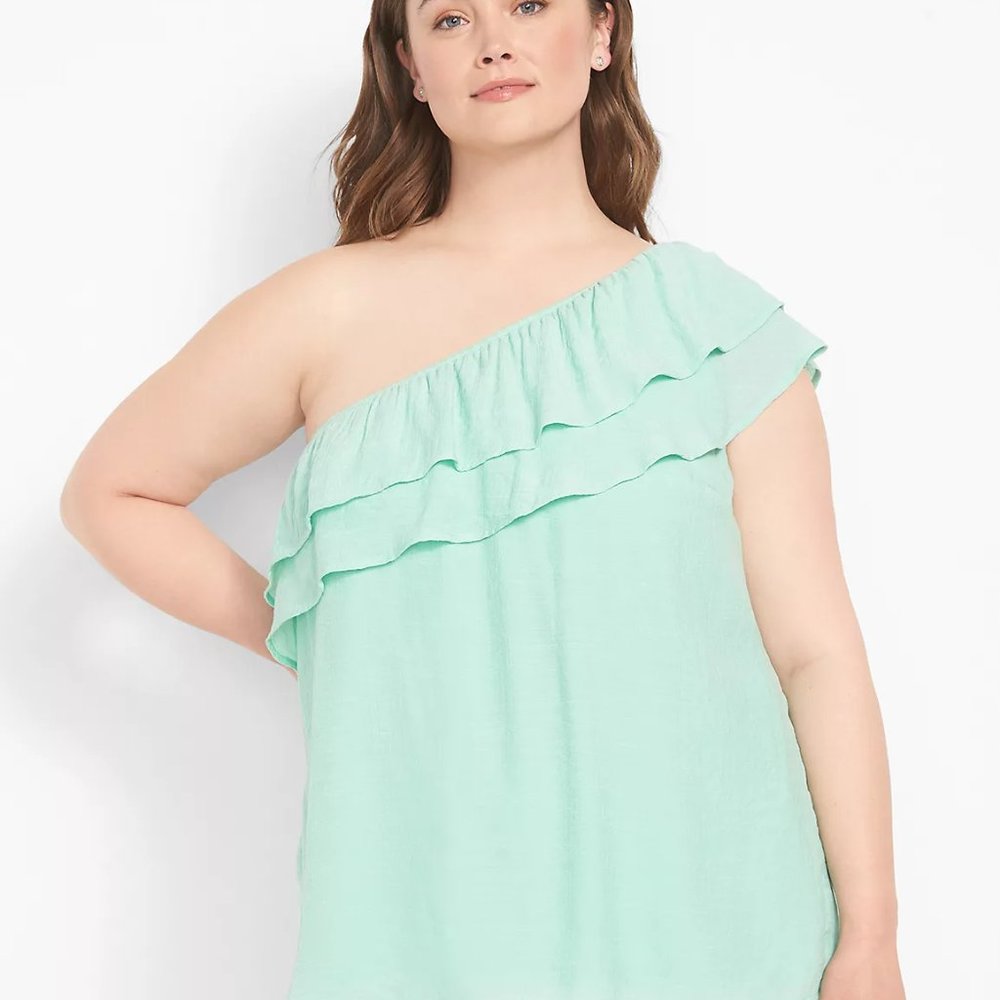 NWOT Lane Bryant Lichen Classic One-Shoulder Ruffle-Front Top in Size 22